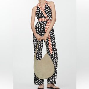 Mango Halter Jumpsuit in Black, White, and Orange